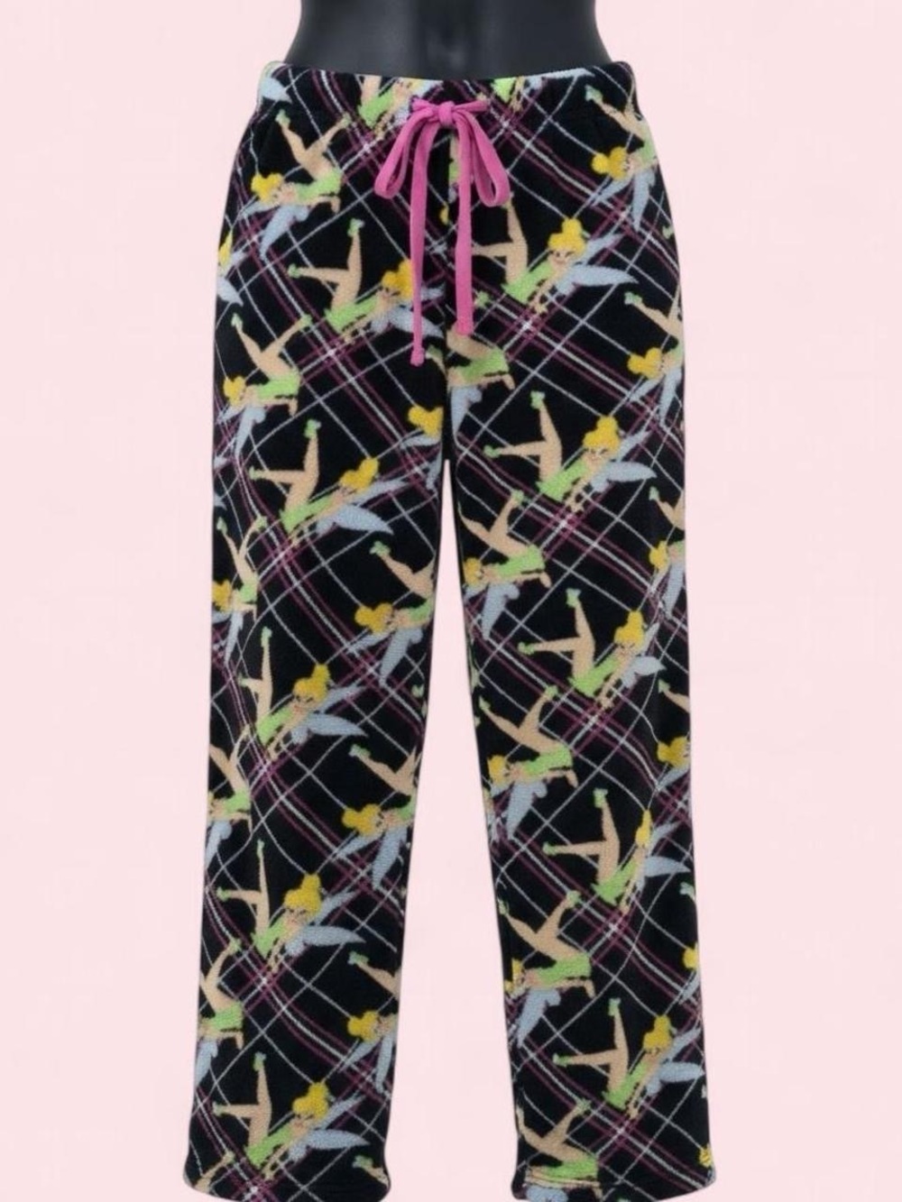 Disney Vintage 2000s Black Fairy Whimsigoth Tinker Bell Fleece Pajama Pants